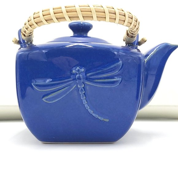 Adeline Fine Porcelain Tea Set-Dragonfly Motif-Cobalt Blue - Picture 2 of 14